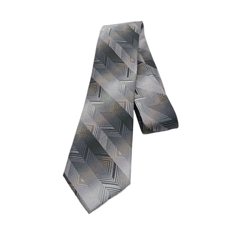 Van Heusen Geometric Tie Mens 60” Gray Microfiber Geometric Stripe Classic New